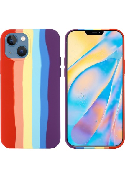 iPhone 15 Plus Gökkuşağı Ka Sıvı Silikon + Pc Arka Kapak Fiber Astar Telefon Kılıfı - Kırmızı (Yurt Dışından)