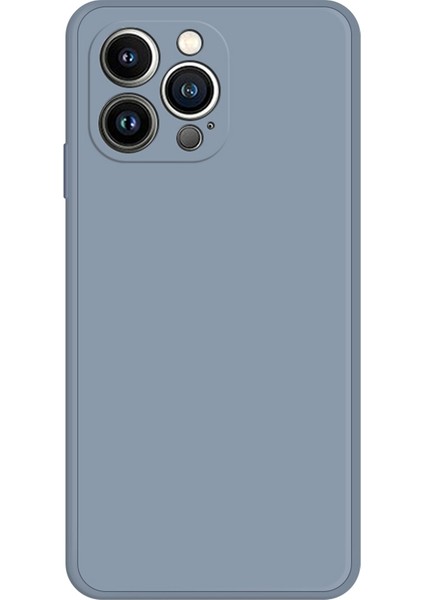 iPhone 13 Pro 6.1 Inç Mikrofiber Astarlı Ka Tpu Arka Kılıf Düz Kenar Darbeye Dayanıklı Telefon Kılıfı-Gri Mavi (Yurt Dışından)