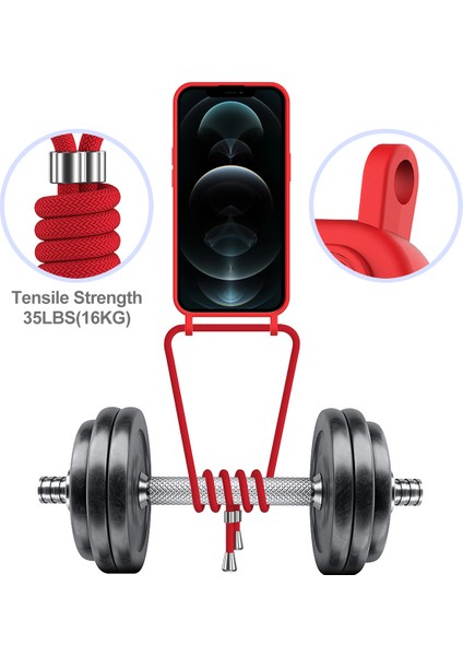 iPhone 12 Pro Max Sıvı Silikon Kılıf Kart Tutucu Çapraz Askılı Telefon Kılıfı-Kırmızı (Yurt Dışından) fiyatları