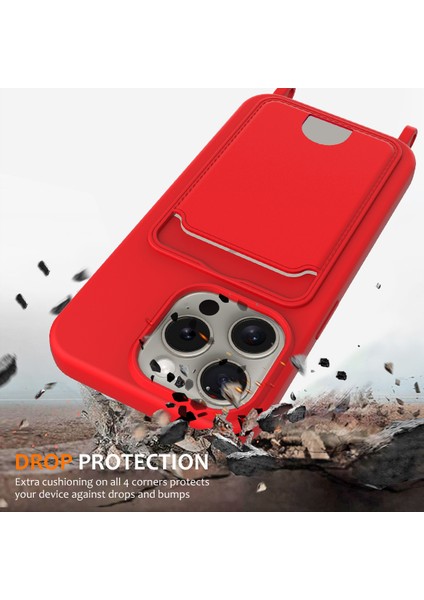iPhone 12 Pro Max Sıvı Silikon Kılıf Kart Tutucu Çapraz Askılı Telefon Kılıfı-Kırmızı (Yurt Dışından) fırsatları