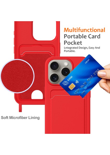 iPhone 12 Pro Max Sıvı Silikon Kılıf Kart Tutucu Çapraz Askılı Telefon Kılıfı-Kırmızı (Yurt Dışından) indirimleri