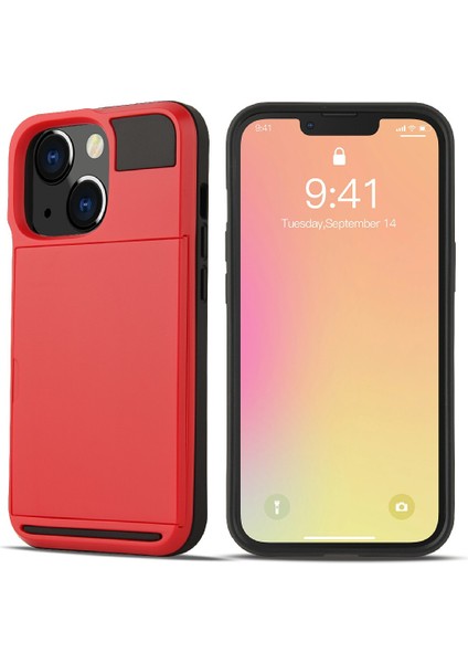 iPhone 13 Pro 6.1 Inç Için Kaydırmalı Kart Tutucu ile Çizilmeye Karşı Dayanıklı Tpu+Pc Telefon Kılıfı Koruyucu-Kırmızı (Yurt Dışından)