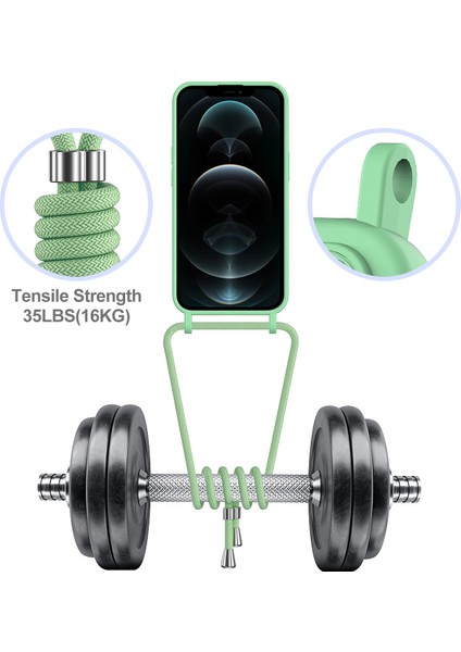 iPhone 12 Pro Max Sıvı Silikon Kılıf Kart Tutucu Çapraz Askılı Telefon Kılıfı-Yeşil (Yurt Dışından) fiyatları