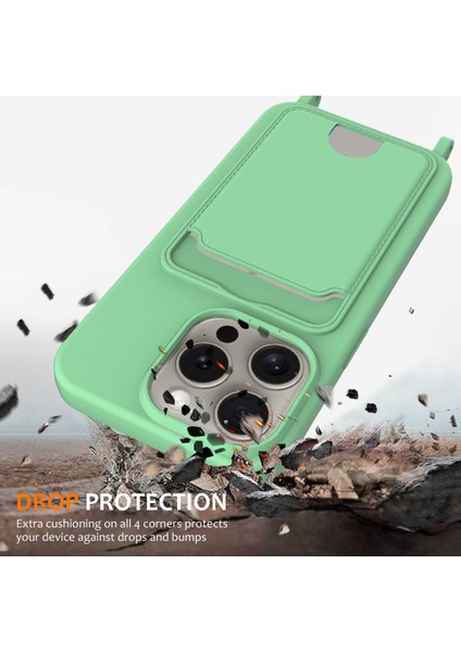iPhone 12 Pro Max Sıvı Silikon Kılıf Kart Tutucu Çapraz Askılı Telefon Kılıfı-Yeşil (Yurt Dışından) fırsatları