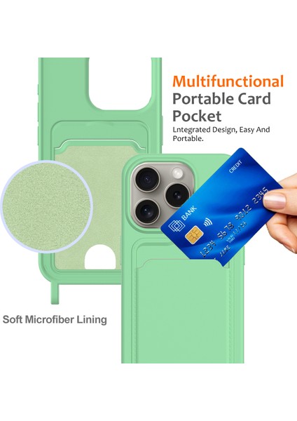 iPhone 12 Pro Max Sıvı Silikon Kılıf Kart Tutucu Çapraz Askılı Telefon Kılıfı-Yeşil (Yurt Dışından) indirimleri