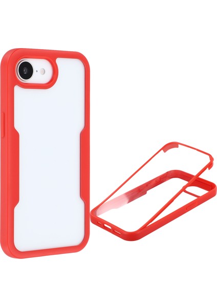 iPhone 16E Kılıfı Akrilik+Tpu Şeffaf Telefon Kılıfı Pet Ekran Filmi-Kırmızı (Yurt Dışından)