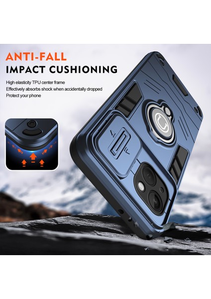 iPhone 13 Kickstand Kılıf Pc+Tpu Telefon Koruyucu Kayar Lens Kapağı-Mavi (Yurt Dışından) fırsatları