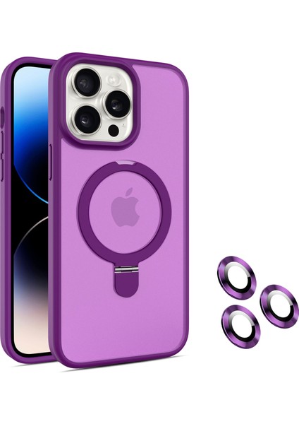 iPhone 14 Pro Manyetik Kılıf Pc+Tpu Telefon Kılıfı Kamera Lens Koruyucu Seti-Koyu Mor (Yurt Dışından)