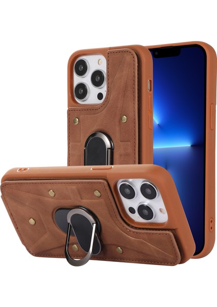 iPhone 13 Pro Max 6.7 Inç Kart Çantası Tasarımı Düşmeye Dayanıklı Cilt Dokunuşlu Pu Deri Kaplamalı Tpu Arka Kılıf Manyetik Halka Destekli-Kahverengi (Yurt Dışından)