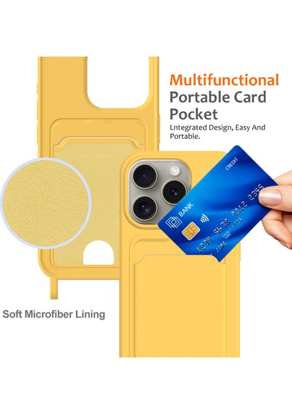 iPhone 12 Pro Max Sıvı Silikon Kılıf Kart Tutucu Çapraz Askılı Telefon Kılıfı-Sarı (Yurt Dışından) indirimleri