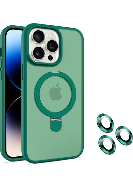 iPhone 14 Pro Manyetik Kılıf Pc+Tpu Telefon Kılıfı Kamera Lens Koruyucu Seti-Yeşil (Yurt Dışından)