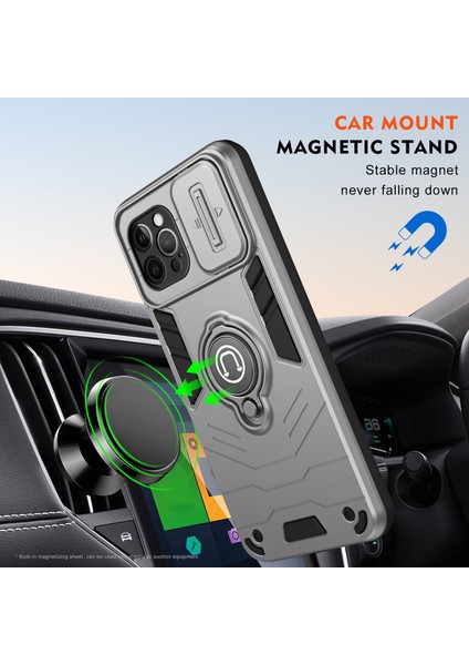 iPhone 12 Pro Max Kılıfı Pc+Tpu Kickstand Arka Kapak Sürgülü Lens Kapağı-Gri (Yurt Dışından) indirimleri