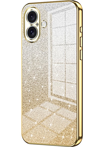 iPhone 16 Plus Kılıf Elektrokaplama Degrade Parıltılı Tpu Telefon Kılıfı-Altın (Yurt Dışından)