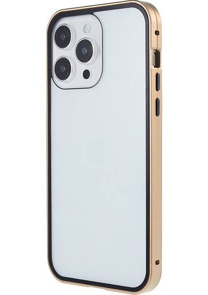 iPhone 14 Pro 6.1 Inç Hd Çift Taraflı Temperli Cam + Metal Tampon Toz Önleyici Manyetik Telefon Kılıfı Kabuk-Altın (Yurt Dışından) modelleri