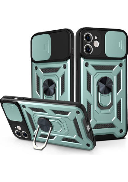 iPhone 11 Kılıfı Için Kayar Kamera Kapağı Pc+Tpu Ayaklı Telefon Kılıfı-Yeşil (Yurt Dışından)