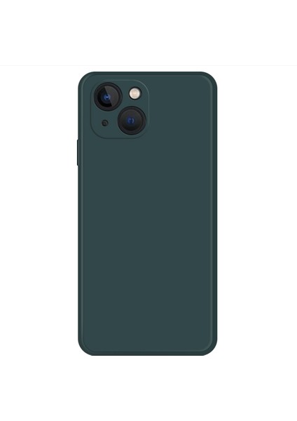 iPhone 13 6.1 Inç Düz Kenar Ka Tpu Koruyucu Kılıf Mikrofiber Astar Düz Renk Akıllı Telefon Düşmeye Dayanıklı Kılıf-Siyahımsı Yeşil (Yurt Dışından)