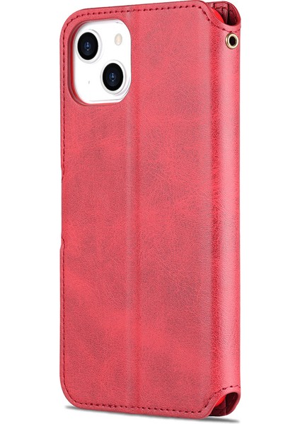 Azns Manyetik Tokalı Cüzdan Standı Tasarım Çizilmez Hafif Deri Telefon Kılıfı iPhone 13 Mini 5.4 Inç-Kırmızı (Yurt Dışından) modelleri