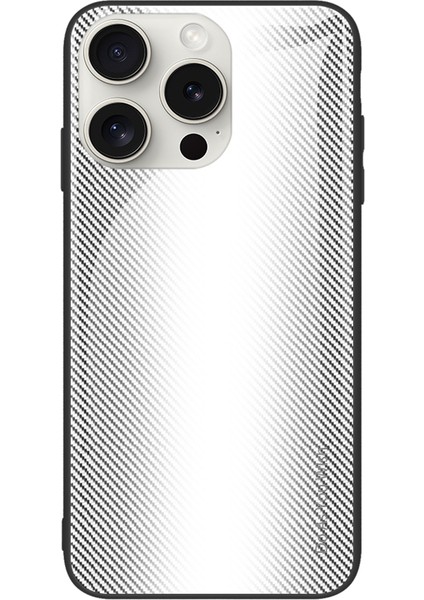 iPhone 16 Pro Max Kılıfı Karbon Fiber Doku Temperli Cam+Tpu Telefon Kılıfı-Beyaz (Yurt Dışından)