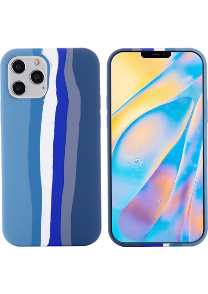 Gökkuşağı Stili Sıvı Silikon Düşmeye Dayanıklı Telefon Kılıfı iPhone 12 Pro Max 6.7 Inç-Mavi (Yurt Dışından)