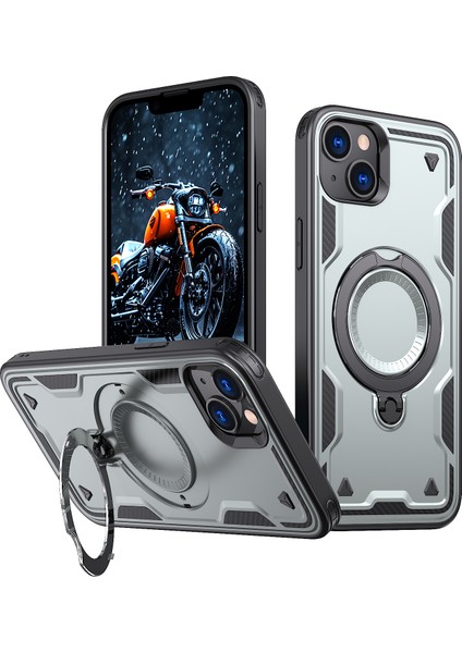 iPhone 14/13 Kılıfı Magsafe Askeri Koruma Pc+Tpu Kickstand Telefon Kılıfı-Gri ile Uyumlu (Yurt Dışından)