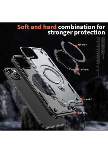 iPhone 14/13 Kılıfı Magsafe Askeri Koruma Pc+Tpu Kickstand Telefon Kılıfı-Gri ile Uyumlu (Yurt Dışından) fırsatları
