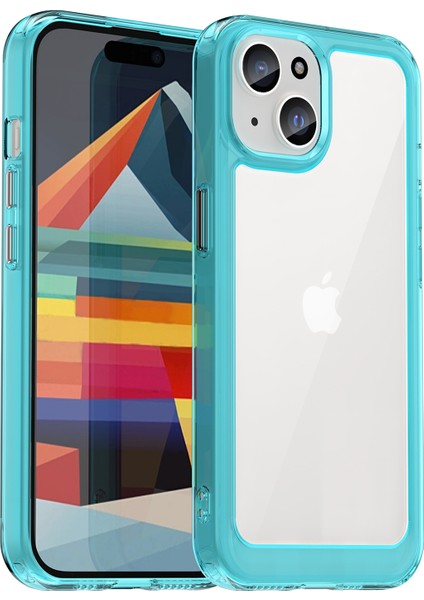 iPhone 15 Için Düşmeye Dayanıklı Tpu+Akrilik Cep Telefonu Arka Kapağı Şeffaf Koruyucu Kılıf-Şeffaf Mavi (Yurt Dışından)