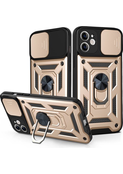 iPhone 11 Kılıfı Için Kayar Kamera Kapağı Pc+Tpu Destekli Telefon Kılıfı-Altın (Yurt Dışından)