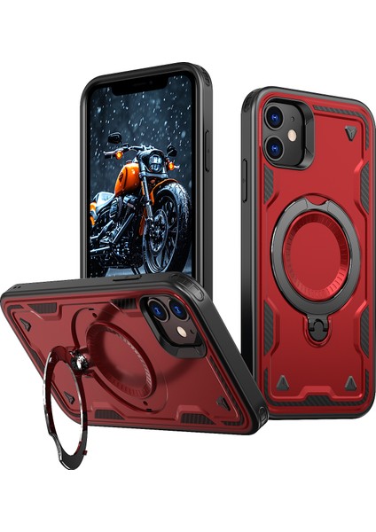 iPhone 11/xr Kılıfı Için Magsafe Askeri Koruma Pc+Tpu Kickstand Telefon Kılıfı-Kırmızı ile Uyumlu (Yurt Dışından)