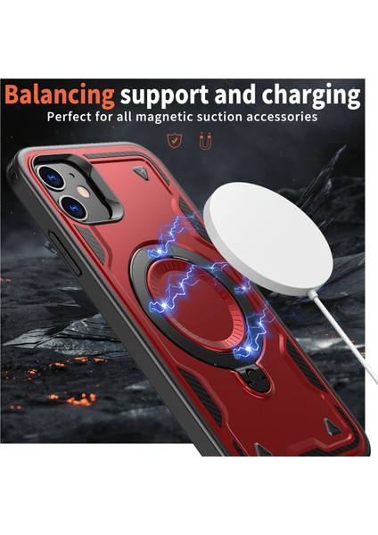 iPhone 11/xr Kılıfı Için Magsafe Askeri Koruma Pc+Tpu Kickstand Telefon Kılıfı-Kırmızı ile Uyumlu (Yurt Dışından) fiyatları