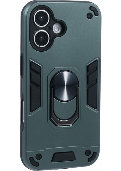 iPhone 16 Plus Kılıf Pc+Tpu Drop Defend Telefon Kılıfı Halkalı Ayaklık-Yeşil (Yurt Dışından)