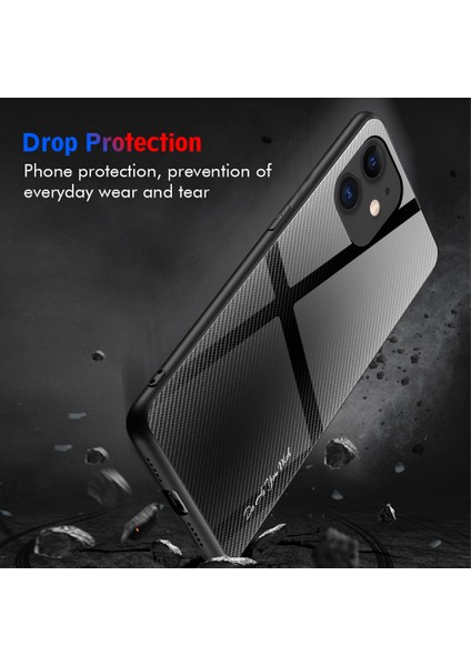 iPhone 12/12 Pro 6.1 Inç Için Karbon Fiber Dokulu Cam Arka + Tpu Kombo Kabuk - Siyah (Yurt Dışından) fiyatları