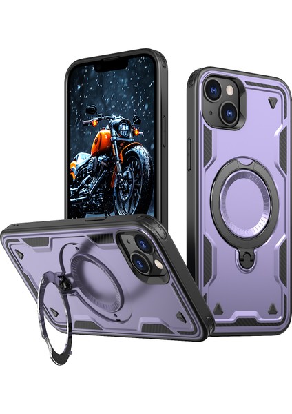 iPhone 14/13 Kılıfı Magsafe Askeri Koruma Pc+Tpu Kickstand Telefon Kılıfı-Mor ile Uyumlu (Yurt Dışından)