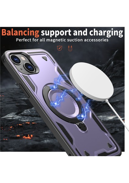iPhone 14/13 Kılıfı Magsafe Askeri Koruma Pc+Tpu Kickstand Telefon Kılıfı-Mor ile Uyumlu (Yurt Dışından) fiyatları