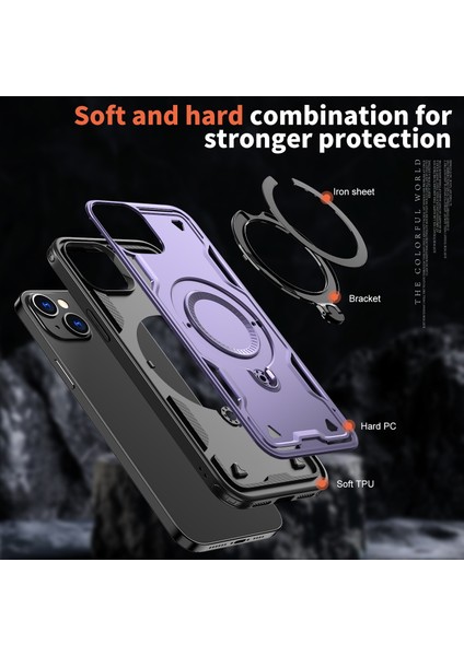 iPhone 14/13 Kılıfı Magsafe Askeri Koruma Pc+Tpu Kickstand Telefon Kılıfı-Mor ile Uyumlu (Yurt Dışından) fırsatları