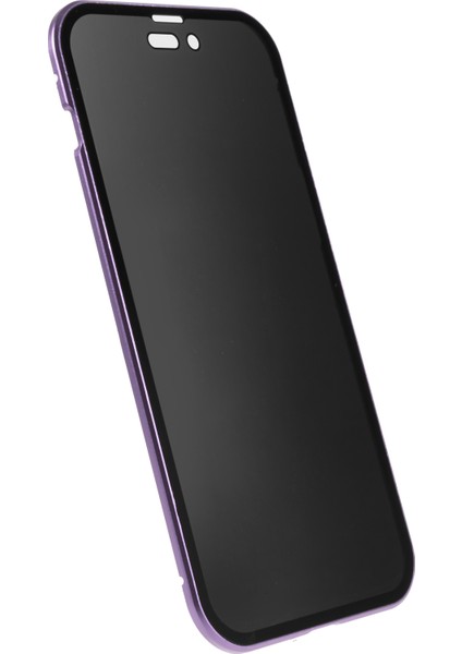 iPhone 14 Pro Için Düşmeye Dayanıklı Anti-Peep Telefon Kılıfı Metal Çerçeve + Çift Taraflı Temperli Cam Hibrit Kapak Manyetik Kapatma ile - Mor (Yurt Dışından) modelleri