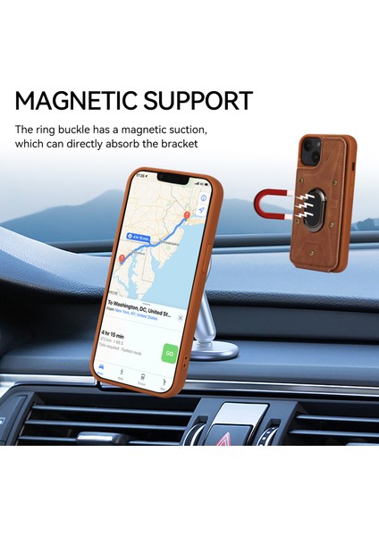 iPhone 13/14 6.1 Inç Kart Çantası Tasarımı Çarpışmaya Dayanıklı Cilt Dokunuşlu Pu Deri Kaplamalı Tpu Arka Kılıf Manyetik Halka Destekli-Kahverengi (Yurt Dışından) indirimleri