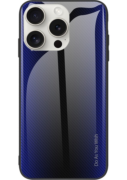 iPhone 16 Pro Max Kılıfı Karbon Fiber Doku Temperli Cam+Tpu Telefon Kılıfı-Koyu Mavi (Yurt Dışından)
