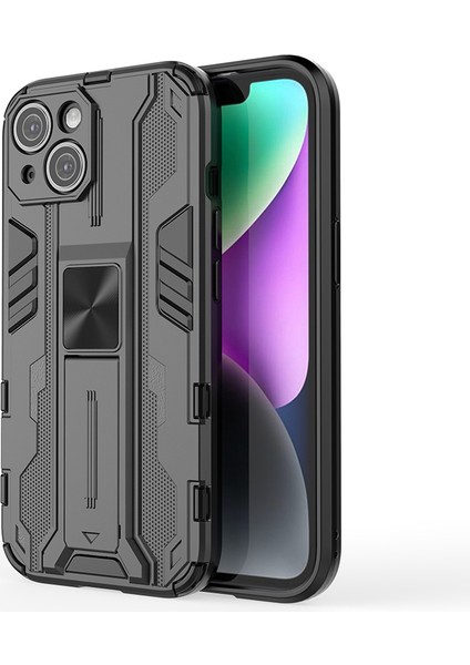iPhone 15 Katlanabilir Kickstand Telefon Kılıfı Pc+Tpu Darbeye Dayanıklı Koruyucu Kılıf-Siyah (Yurt Dışından)
