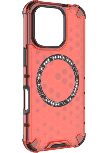 iPhone 16 Pro Manyetik Kılıf Güçlendirilmiş Köşe Petek Tpu+Pc Telefon Kılıfı-Kırmızı (Yurt Dışından) modelleri