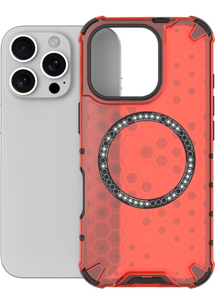 iPhone 16 Pro Manyetik Kılıf Güçlendirilmiş Köşe Petek Tpu+Pc Telefon Kılıfı-Kırmızı (Yurt Dışından) fırsatları