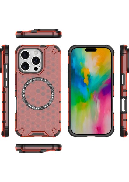 iPhone 16 Pro Manyetik Kılıf Güçlendirilmiş Köşe Petek Tpu+Pc Telefon Kılıfı-Kırmızı (Yurt Dışından) indirimleri