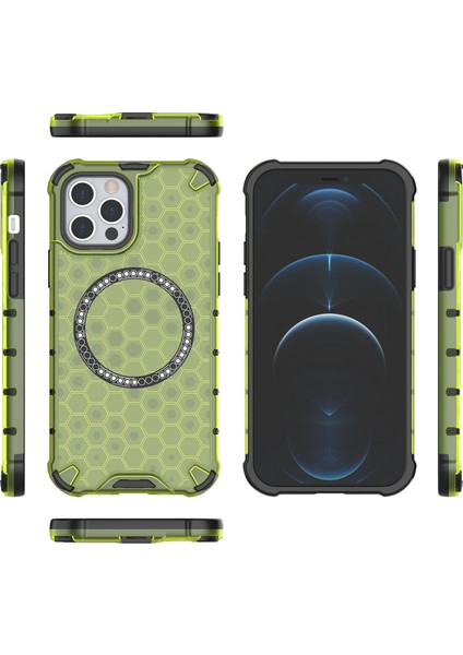 iPhone 12 Pro Max Manyetik Kılıf 4 Köşe Darbeye Dayanıklı Hava Yastığı Petek Tpu+Pc Kapak-Yeşil (Yurt Dışından) indirimleri