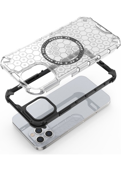 iPhone 12 Pro Max Manyetik Kılıf 4 Köşe Darbeye Dayanıklı Hava Yastığı Petek Tpu+Pc Kapak-Şeffaf (Yurt Dışından) fiyatları