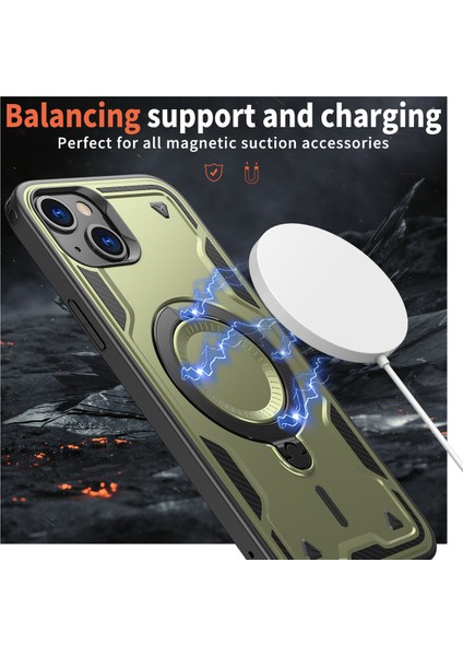 iPhone 15 Plus Kılıf Için Magsafe Askeri Koruma Pc+Tpu Kickstand Telefon Kılıfı ile Uyumlu-Zeytin Yeşili (Yurt Dışından) fiyatları