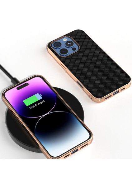 iPhone 16 Pro Kılıf Dokuma Dokulu Galvanik Kenar Deri Kaplamalı Pc+Tpu Telefon Kılıfı-Siyah (Yurt Dışından) indirimleri