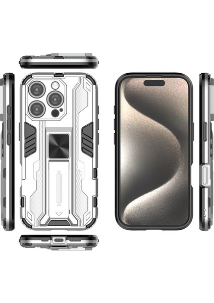 iPhone 16 Pro Kılıf Pc+Tpu Darbeye Dayanıklı Telefon Kılıfı Kickstand Ile-Gümüş (Yurt Dışından) fırsatları