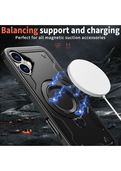 iPhone 16 Kılıfı Için Magsafe Askeri Koruma Pc+Tpu Kickstand Telefon Kılıfı-Siyah ile Uyumlu (Yurt Dışından) fiyatları