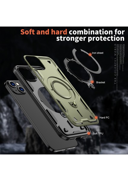 iPhone 15 Plus Kılıf Için Magsafe Askeri Koruma Pc+Tpu Kickstand Telefon Kılıfı ile Uyumlu-Zeytin Yeşili (Yurt Dışından) fırsatları