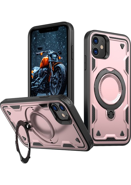 iPhone 11/xr Kılıfı Için Magsafe Askeri Koruma Pc+Tpu Kickstand Telefon Kılıfı ile Uyumlu-Gül Altını (Yurt Dışından)