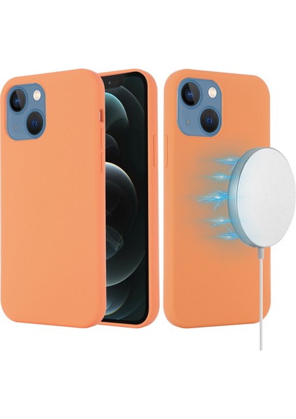iPhone 13 Kılıfı Için Magsafe Sıvı Silikon Telefon Kılıfı ile Uyumlu-Turuncu (Yurt Dışından)